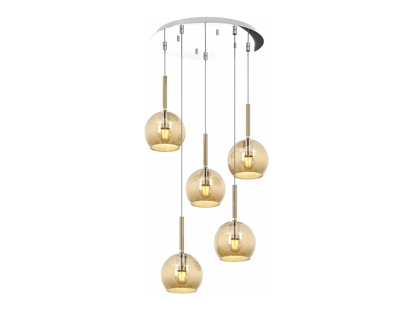 Sale Sosp. Cromo Tonda 5 Luci Vetri Tutti Piccolo Ambra Plateado