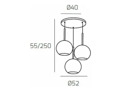 Lámpara Suspendida-Sosp. Cromo Tonda 3 Luci Vetri Tutti Grande Rame Cobrizo