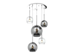 Lámpara Suspendida-Sosp. Cromo Tonda 5 Luci Vetri (1 Grande Cr+1 Medio Cr+3 Piccolo (1X Cr+2X Tr)) Plateado