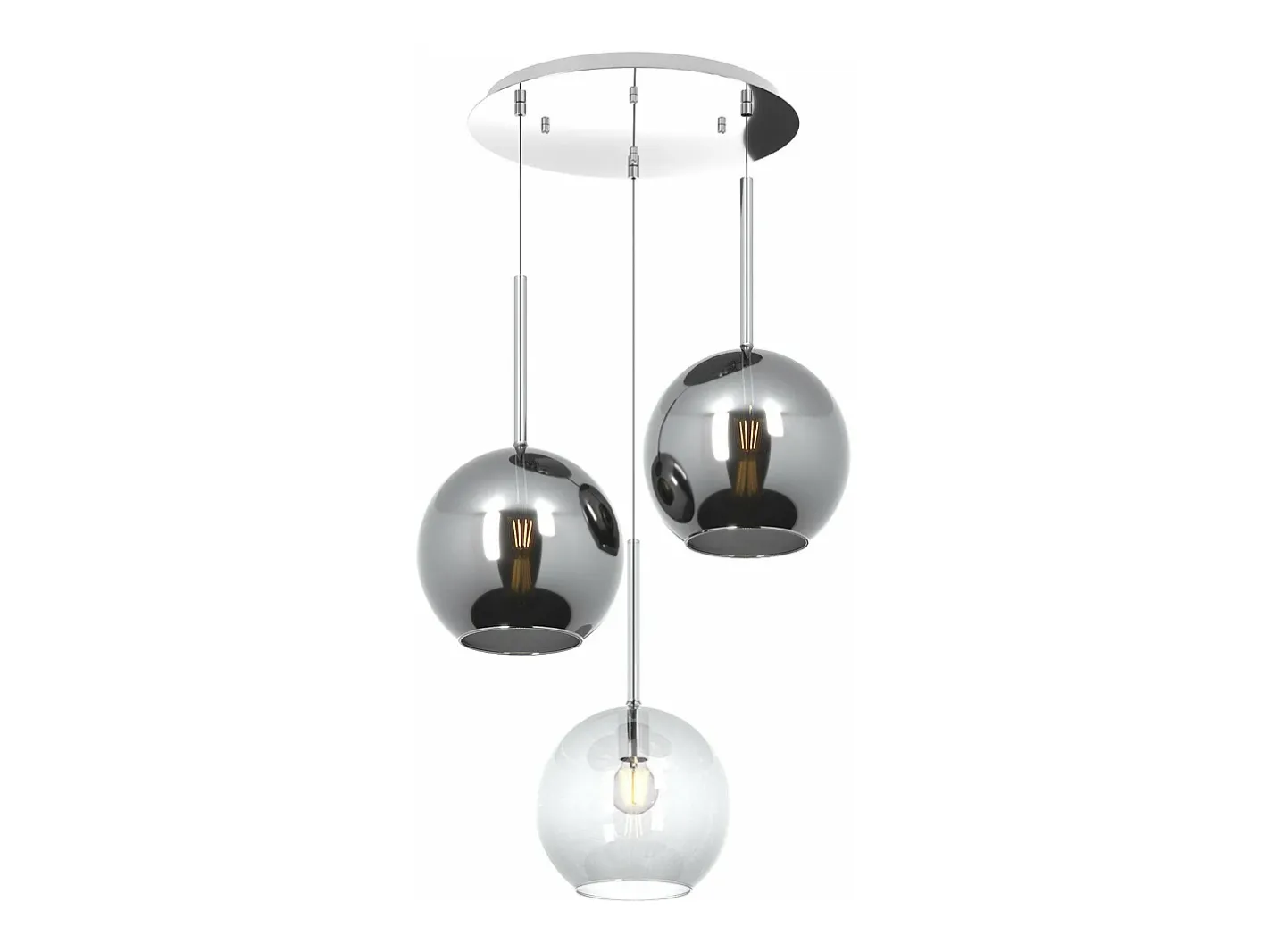 Sosp. Cromo Tonda 3 Luci Vetri Tutti Grande (1 X Trasparente + 2 X Cromo) Plateado New