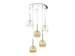 Sale Sosp. Cromo Tonda 5 Luci Vetri Tutti Piccolo (2X Tr+ 3X Am) Plateado