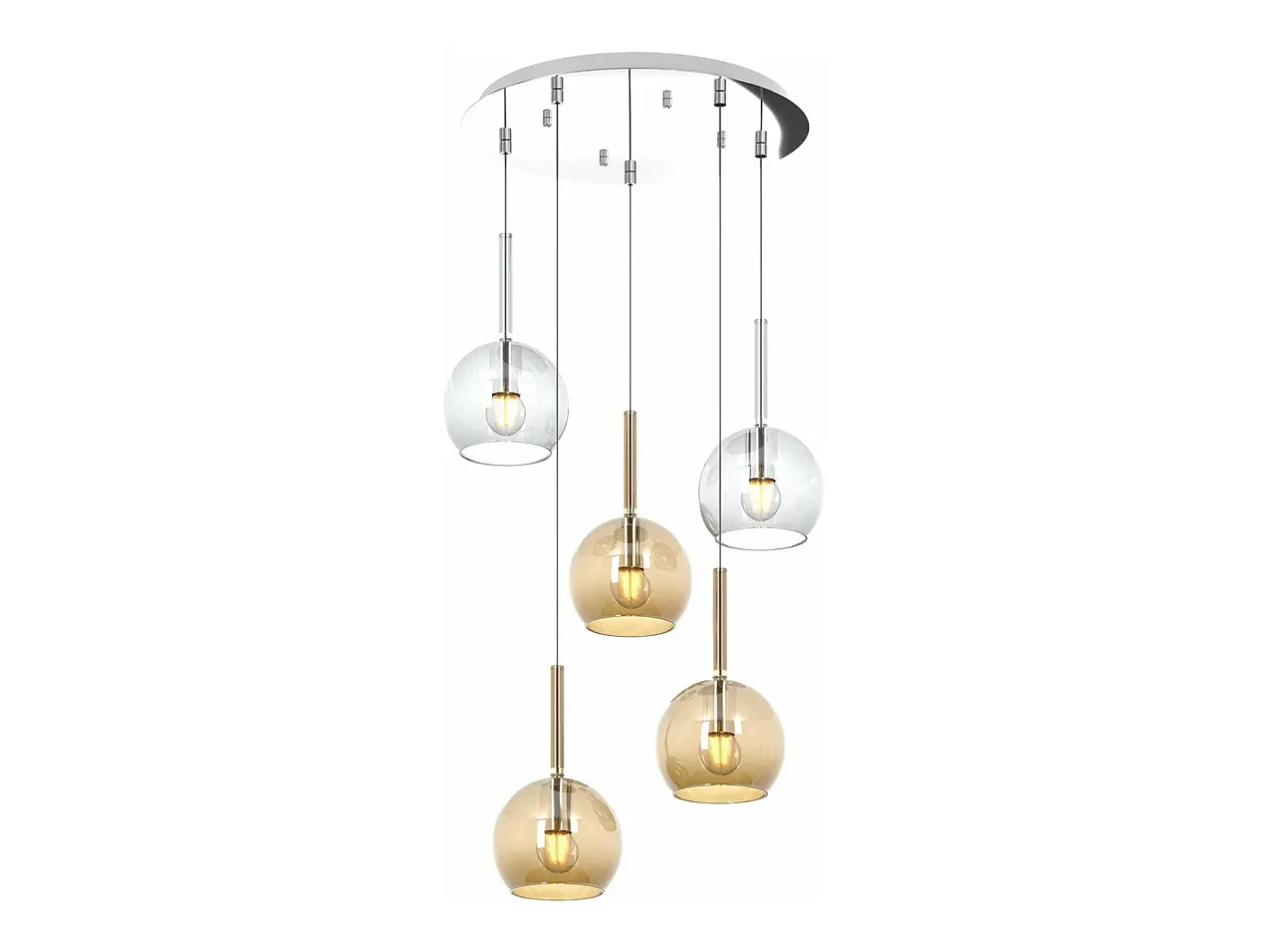Sale Sosp. Cromo Tonda 5 Luci Vetri Tutti Piccolo (2X Tr+ 3X Am) Plateado