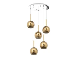 Sale Sosp. Cromo Tonda 5 Luci Vetri Tutti Piccolo Oro Dorado