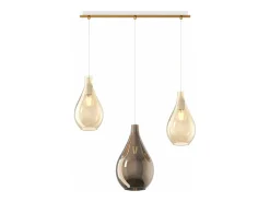 Lámpara Suspendida-Sosp. Ottone Sat. 3 Luci Rettangolare Vetri (1 Medio Ambra+2 Piccoli Bronzo) Dorado