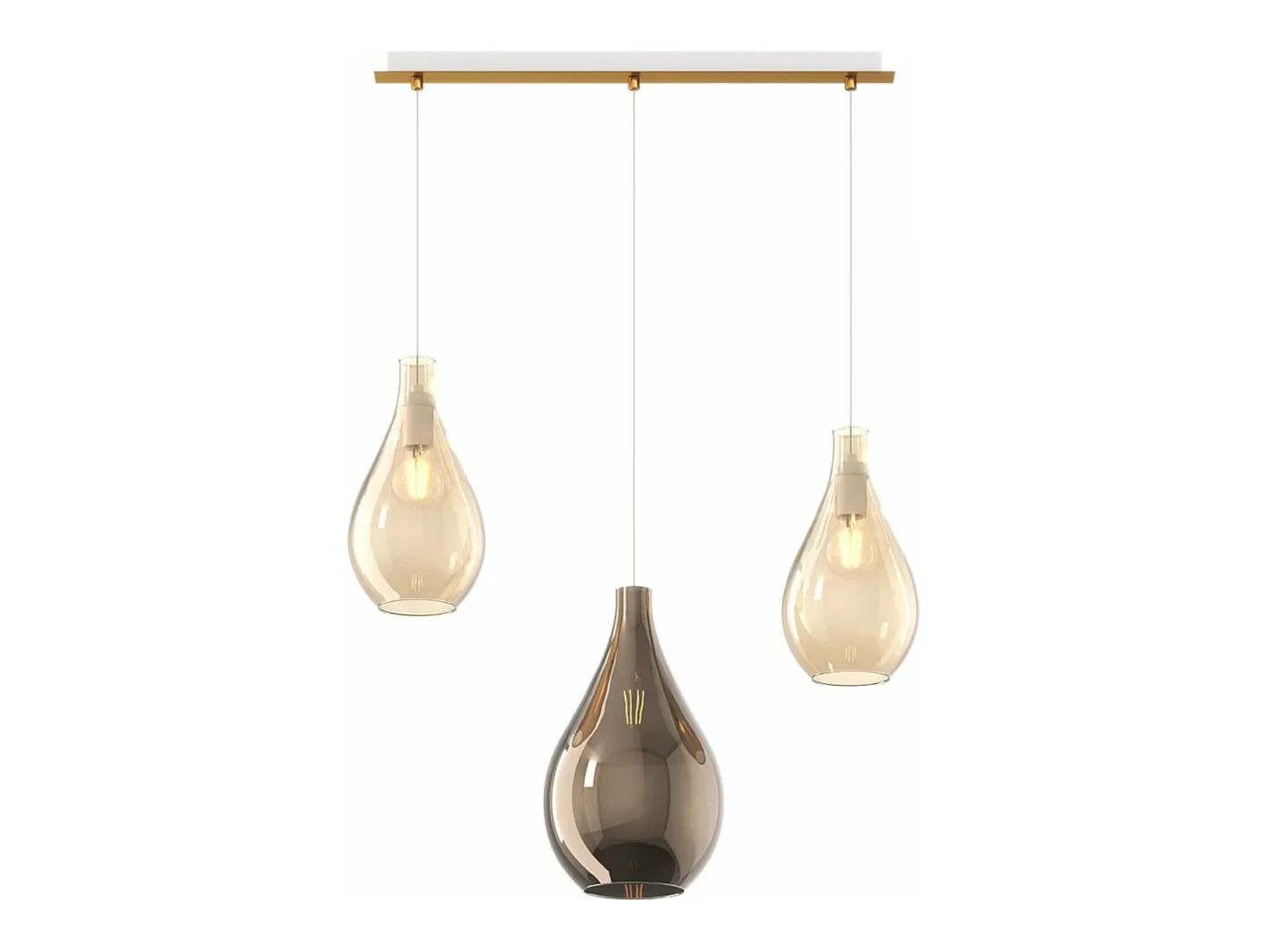 Lámpara Suspendida-Sosp. Ottone Sat. 3 Luci Rettangolare Vetri (1 Medio Ambra+2 Piccoli Bronzo) Dorado