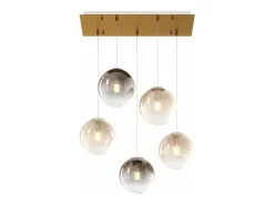 Sosp. Ottone Sat. 5 Luci Rettangolare Vetri Piccoli (3 Ambra+2 Bronzo) Dorado Online