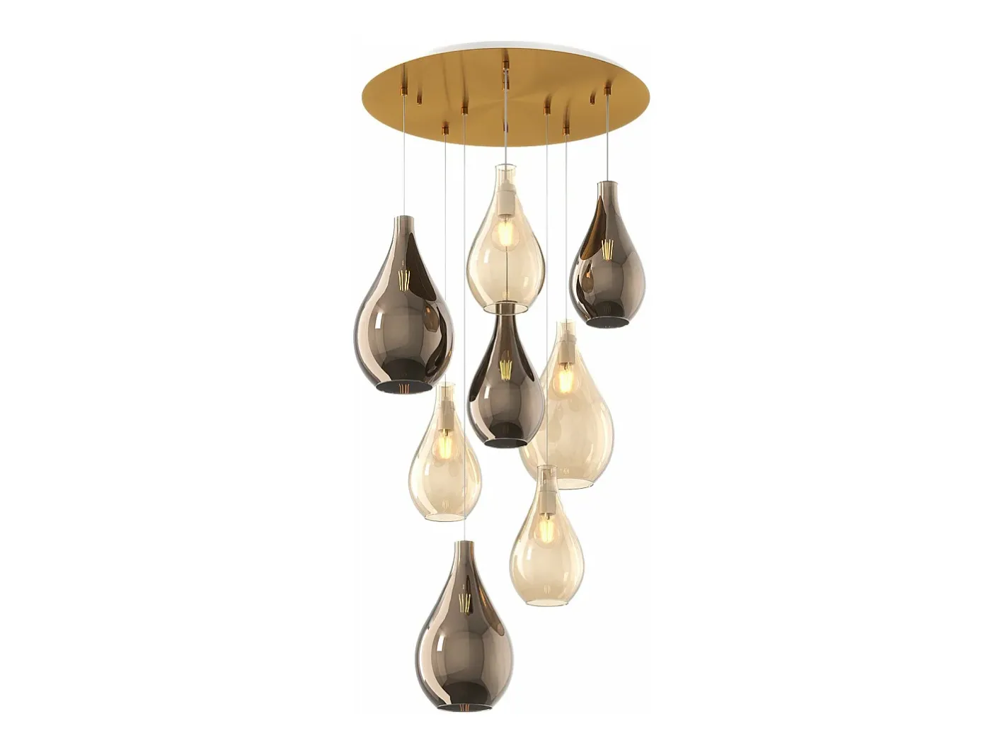 Online Sosp. Ottone Sat. 8 Luci Tonda Vetri (5 Piccoli (2Xam+3Xbr)+3 Medi (1Xam+2Xbr)) Dorado