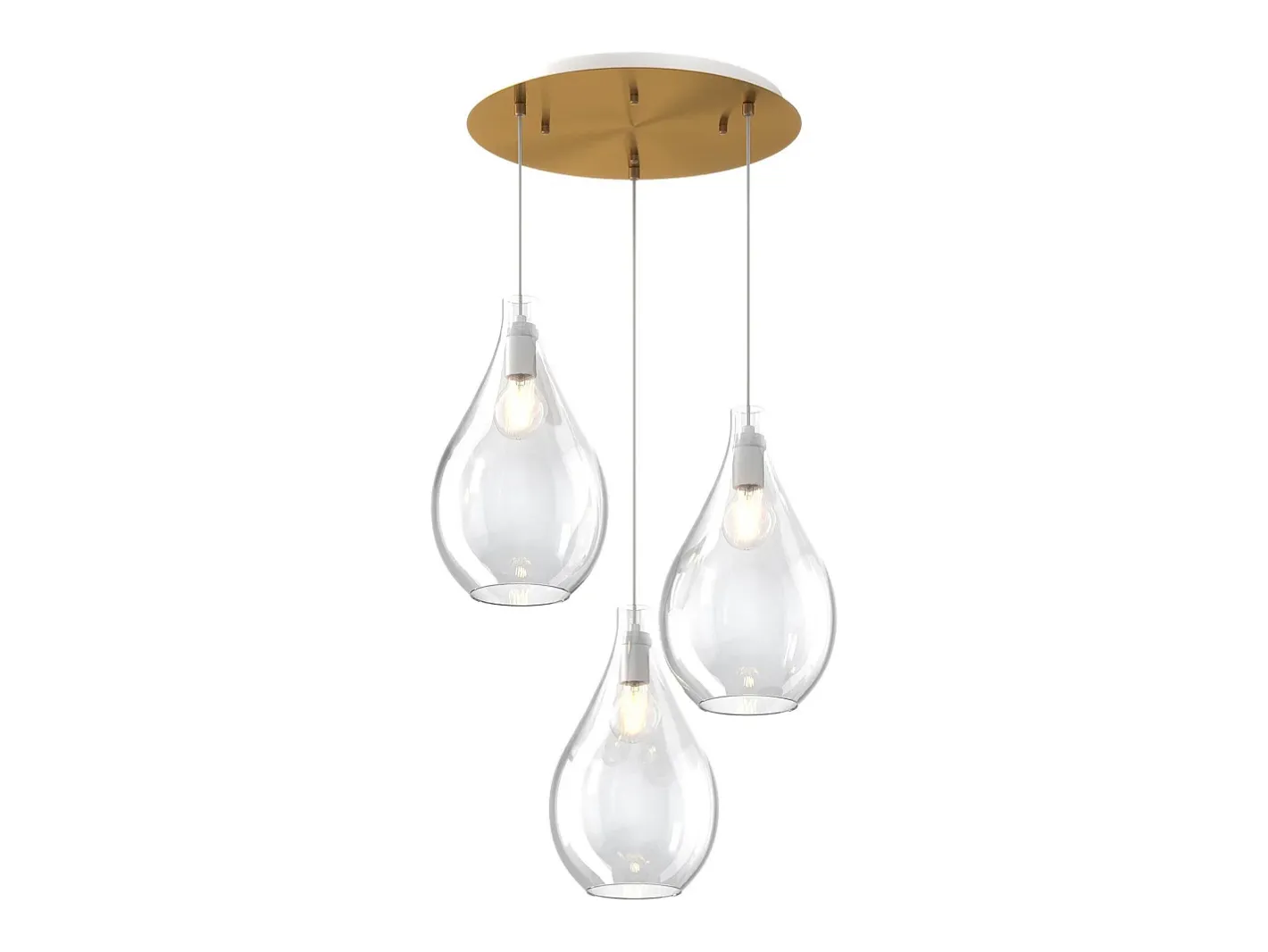 Sosp. Ottone Sat. 3 Luci Tonda Vetri Medi Trasparente Transparente Outlet