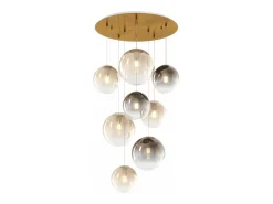 Lámpara Suspendida-Sosp. Ottone Sat. 8 Luci Tonda Vetri (2 Piccoli Ambra+3 Piccoli Bronzo+2 Medi Ambra+1 Medio Bronzo) Dorado