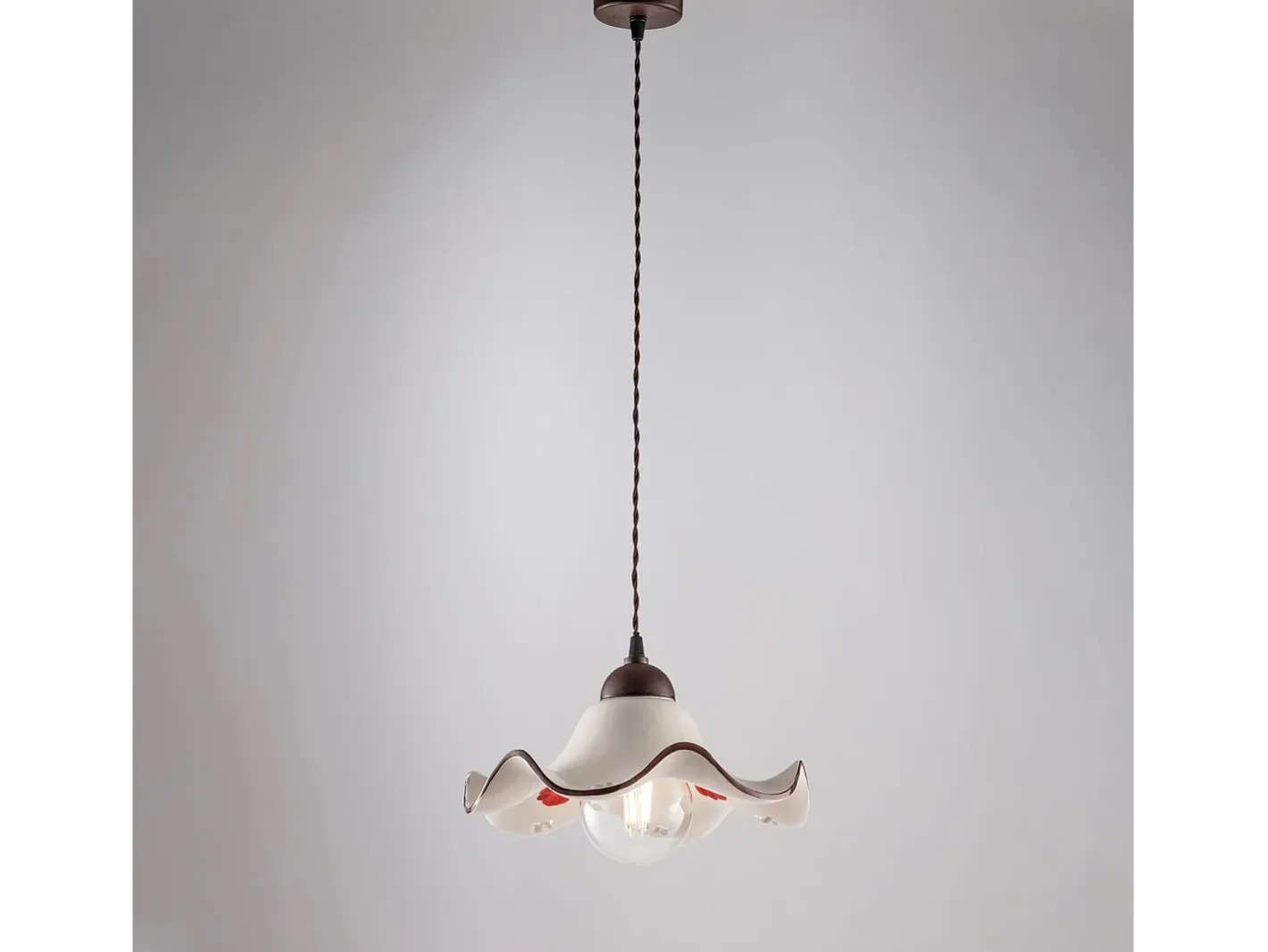 Sospensione 1 Luce Anemone In Ferro Laccato Ruggine E Ceramica Decorata Marru00f3n chocolate Sale