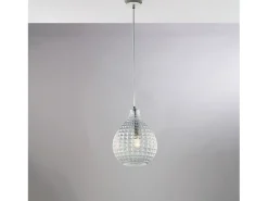 Sospensione 1 Luce Diamante In Ferro Bianco E Vetro Soffiato Trasparente Blanco Online