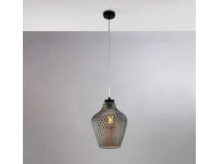 Sospensione 1 Luce Maya In Ferro Laccato Nero E Vetro Soffiato Grigio Specchiato Gris Clearance