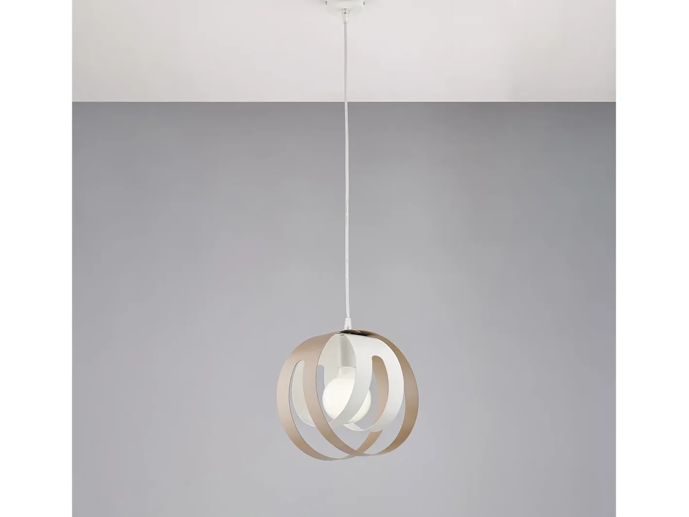 Outlet Sospensione 1 Luce Tobias Ferro Laccato Bianco E Tortora Taglio Laser Topo