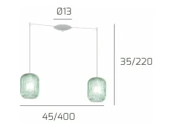 Best Sospensione Bianco 2 Luci Spostabile Vetri Verde Blanco