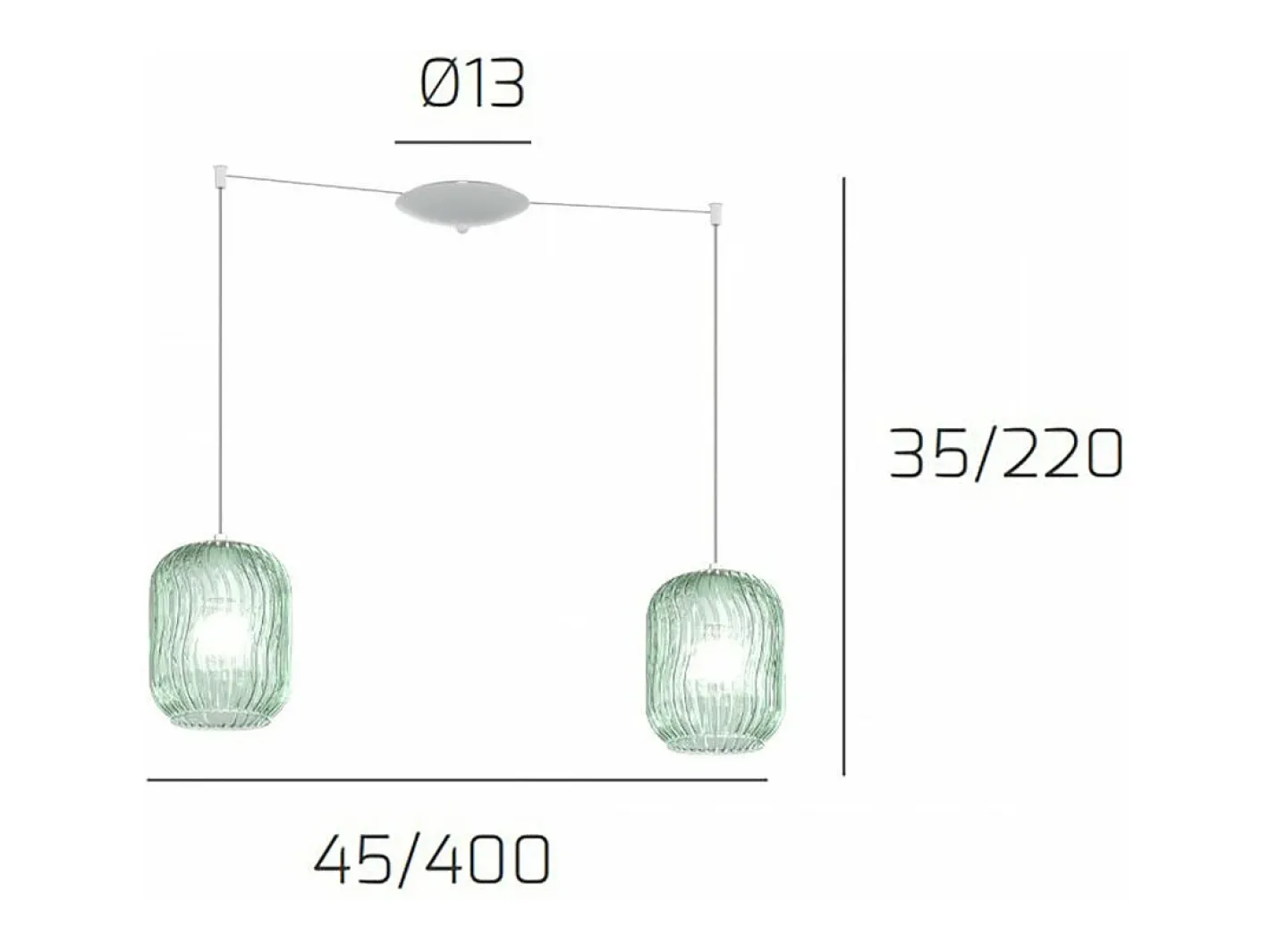 Best Sospensione Bianco 2 Luci Spostabile Vetri Verde Blanco