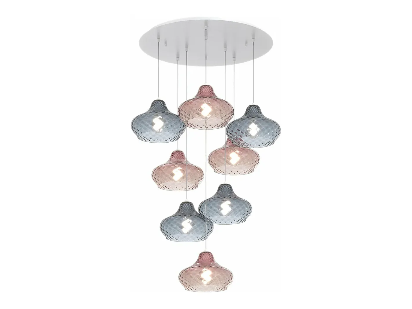 Sale Sospensione Bianco 8 Luci Tonda Vetri (4 X Piccolo Ru + 4 X Piccolo Za) Blanco