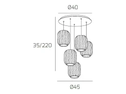 Lámpara Suspendida-Sospensione Bianco 5 Luci Tonda Vetri 2X Tr + 3X Bf Blanco