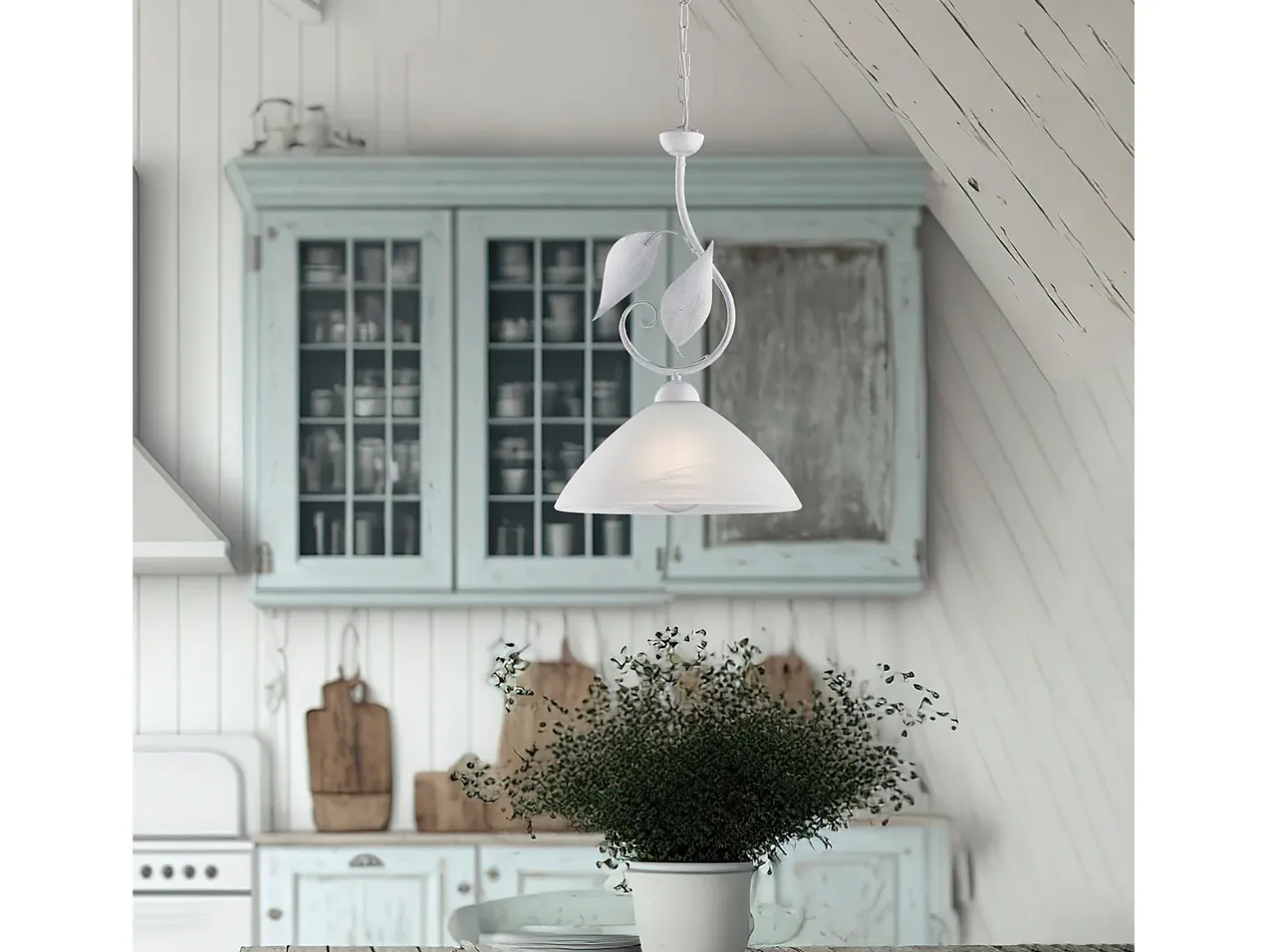 New Sospensione Classica Esse 1 Luce Ferro Battuto E Vetro Bianco E Argento Blanco