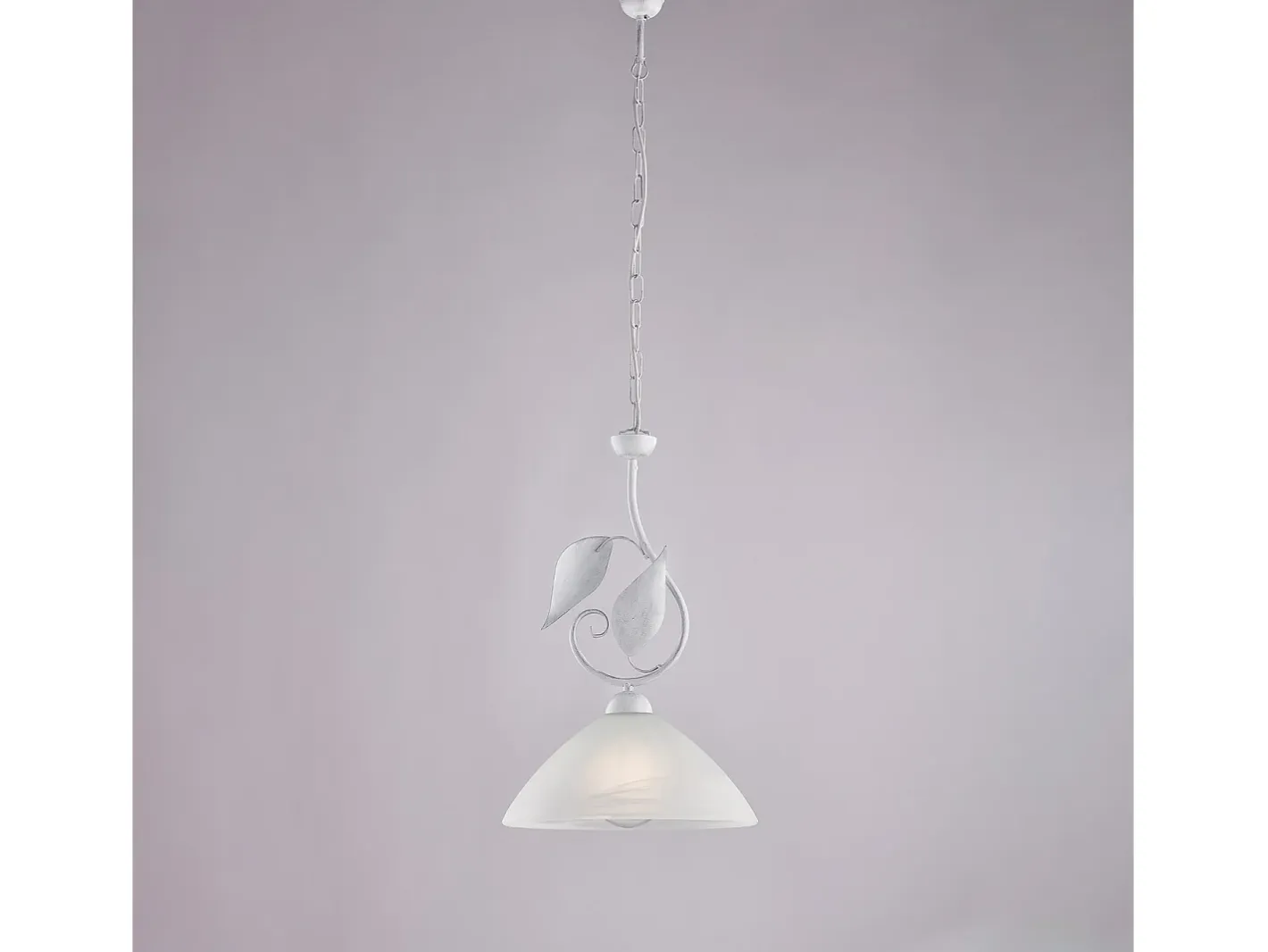 New Sospensione Classica Esse 1 Luce Ferro Battuto E Vetro Bianco E Argento Blanco