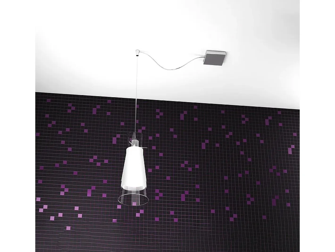 Sospensione Contemp Decentratori Cone Metallo Cromo Vetro Satinato 1 Luce E27 Blanco