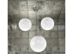 Lámpara Suspendida-Sospensione Contemp Glitter Metallo Cromo Vetro Soffiato Trasp 3 Luci E27 30Cm Blanco