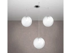 Sospensione Contemp Glitter Metallo Cromo Vetro Soffiato Trasp 3 Luci E27 25Cm Blanco Discount