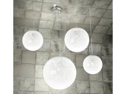 Sospensione Contemp Glitter Metallo Cromo Vetro Soffiato Trasp 4 Luci E27 Mix Blanco Outlet