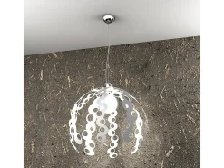 Lámpara Suspendida-Sospensione Contemporanea Chain Metallo Bianco E Cromo 1 Luce E27 Blanco