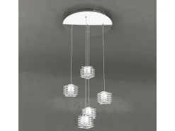 Sospensione Contemporanea Rubik Metallo Cromo Diffusore Cristallo 5 Luci G9 Blanco Sale