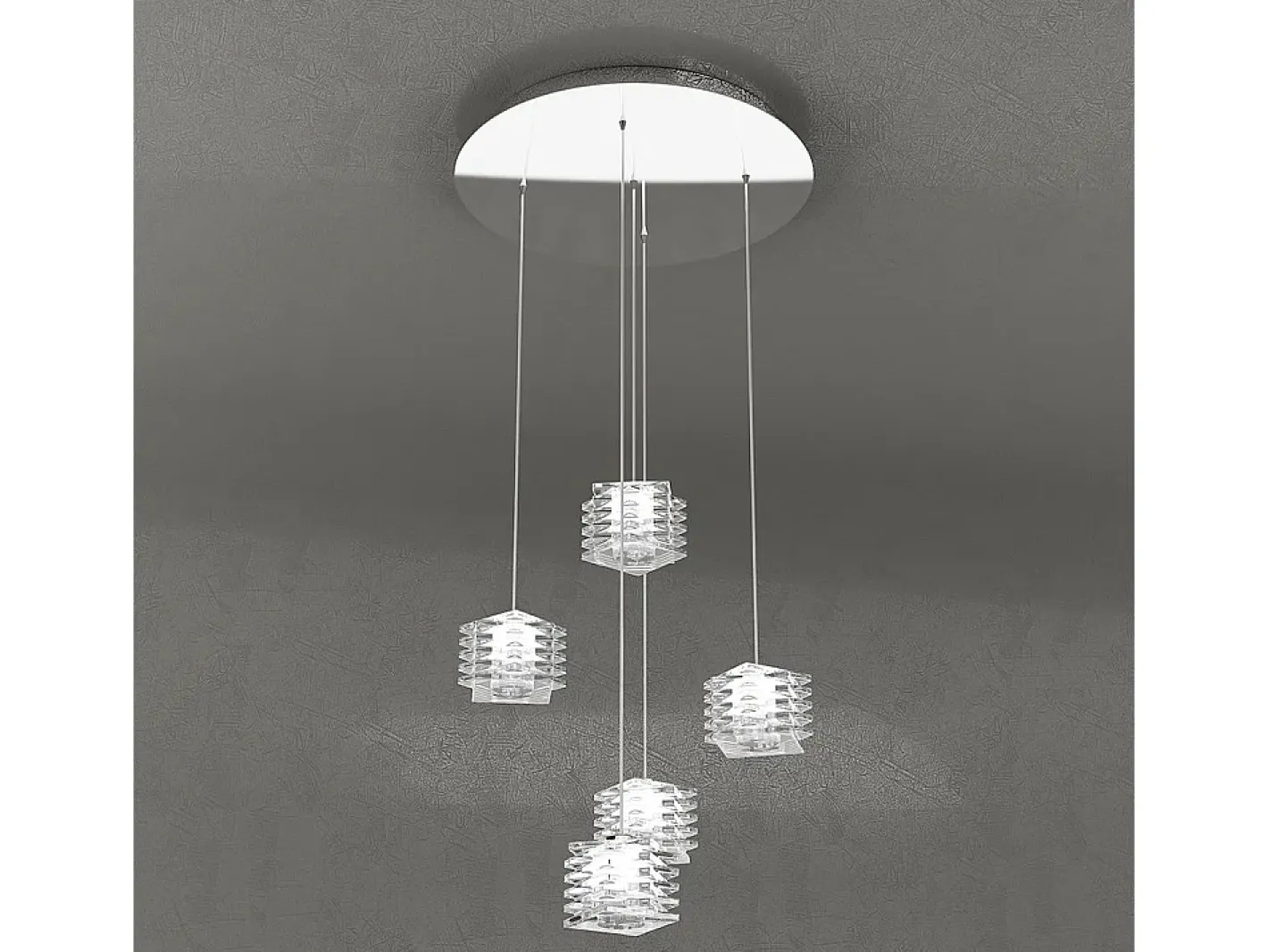 Sospensione Contemporanea Rubik Metallo Cromo Diffusore Cristallo 5 Luci G9 Blanco Sale