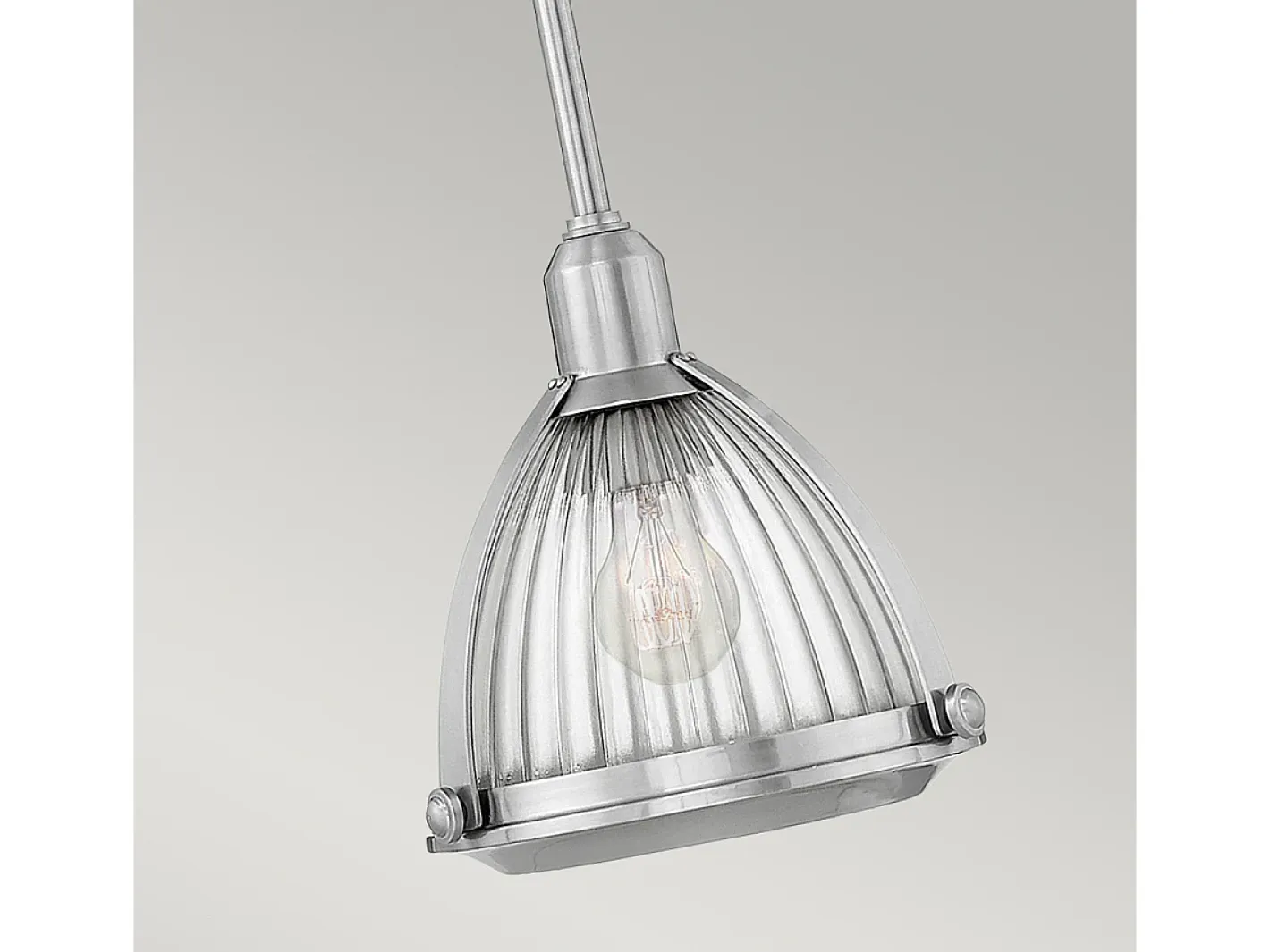 Lámpara Suspendida-Sospensione Contemporanea Elroy Acciaio Nichel Spazzolato Vetro 1 Luce E27 Gris