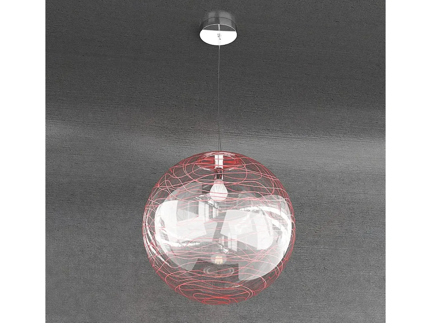 Lámpara Suspendida-Sospensione Contemporanea Moon Metallo Cromo Vetro Rosso 1 Luce E27 D.40Cm Plateado