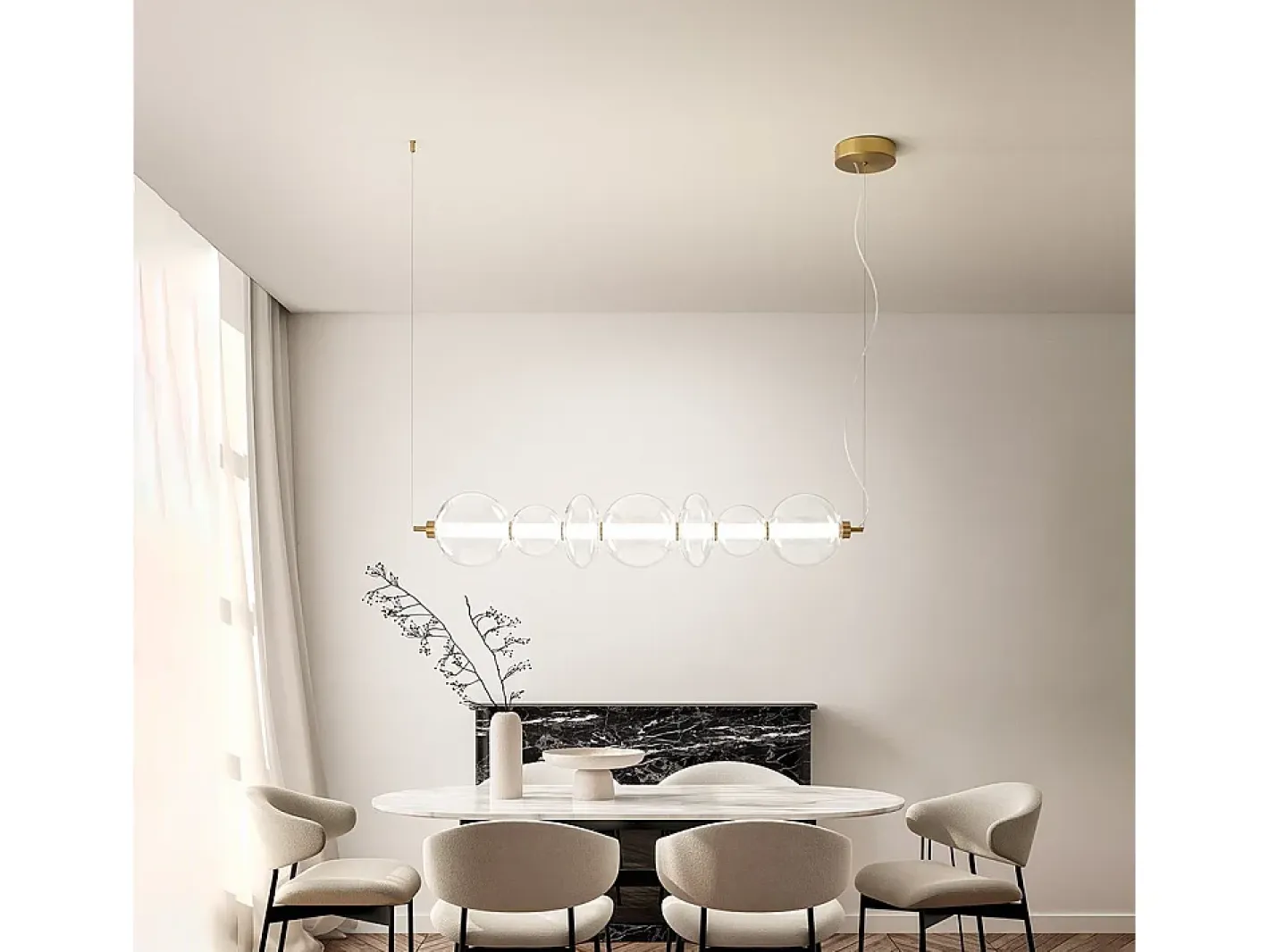 Lámpara Suspendida-Sospensione Contemporanea Bubbles Alluminio Oro Vetro Trasparente Led 50W 3000K Transparente
