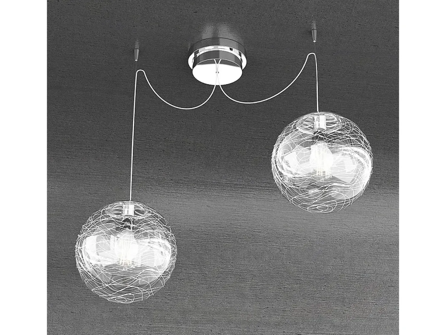 New Sospensione Contemporanea Moon Metallo Cromo Vetro Bianco 2 Luci E27 D.30Cm Plateado