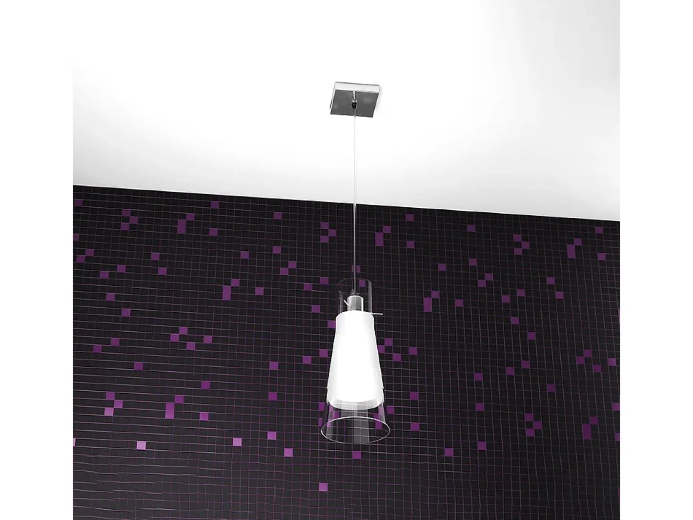 Discount Sospensione Contemporanea Cone Metallo Cromo Vetro Bianco Satinato 1 Luce E27 Blanco