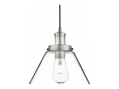 Discount Sospensione Contemporanea Piramide Acciaio Argento Vetro Trasparente 1 Luce E27 Transparente