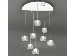 New Sospensione Contemporanea Rubik Metallo Cromo Diffusore Cristallo 8 Luci G9 Blanco
