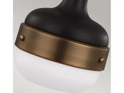 Lámpara Suspendida-Sospensione Contemporanea Cadence Acciaio Ottone Antico Vetro Nero 1 Luce E27 Negro