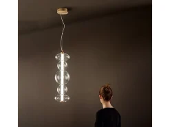 Outlet Sospensione Contemporanea Bubbles Alluminio Oro Vetro Trasparente Led 38W 3000K Transparente