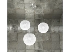 Sospensione Contemporanea Glitter Metallo Cromo Vetro Soffiato Trasp 3 Luci E14 Blanco Discount