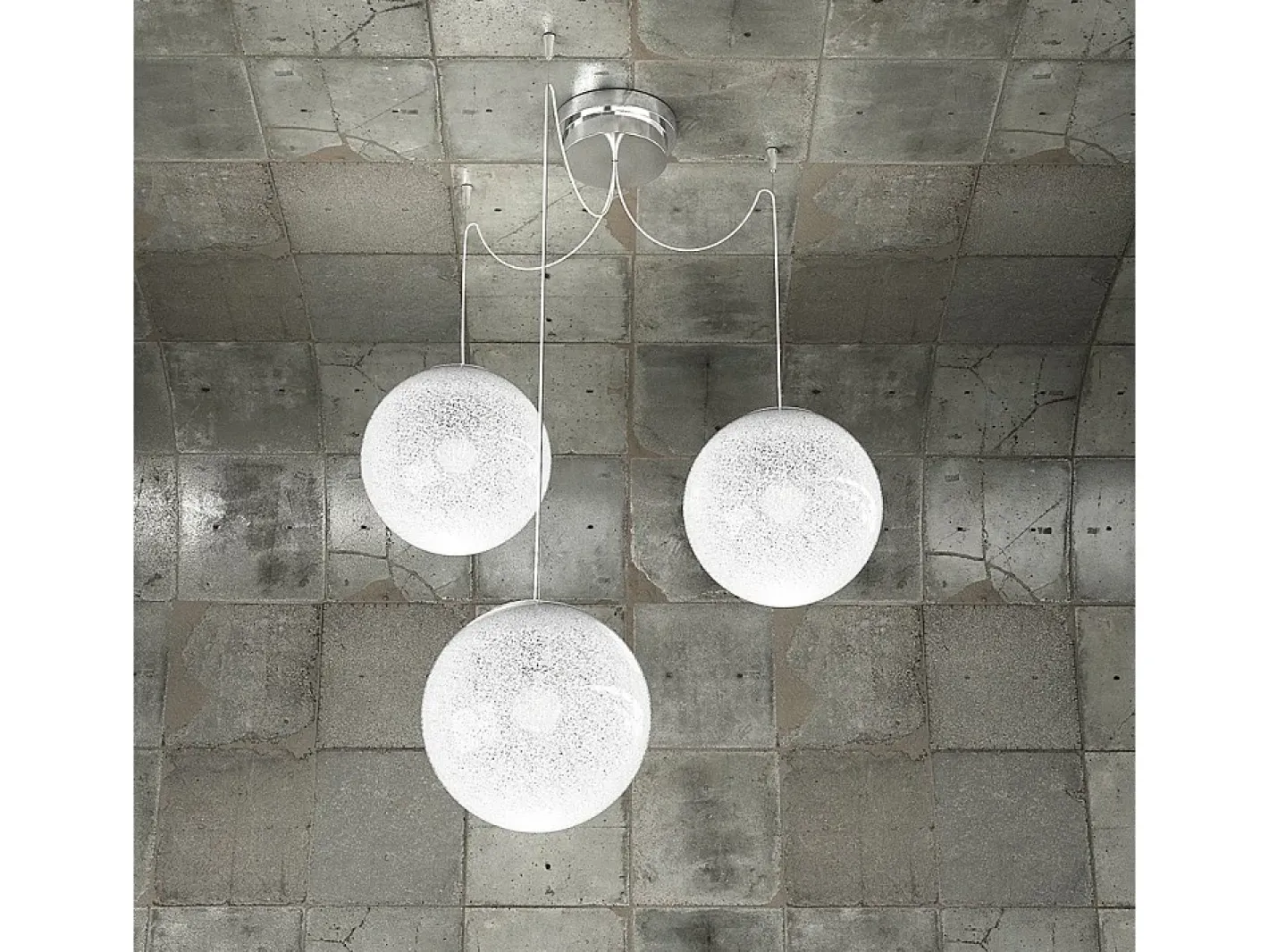 Sospensione Contemporanea Glitter Metallo Cromo Vetro Soffiato Trasp 3 Luci E14 Blanco Discount