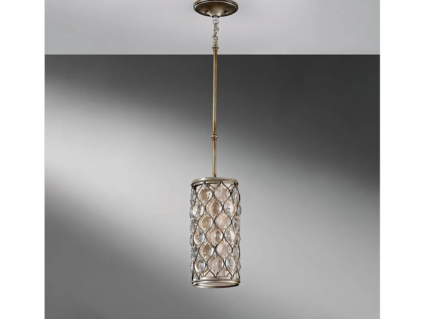 Sospensione Contemporanea Lucia Acciaio Argento Brunito Cristallo 1 Luce E27 Plateado Outlet