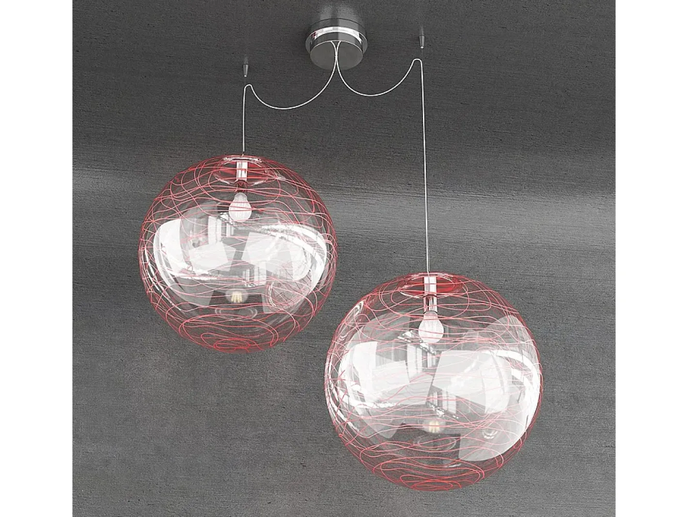 Sospensione Contemporanea Moon Metallo Cromo Vetro Rosso 2 Luci E27 D.40Cm Plateado Online