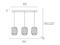 Sospensione Cromo 3 Luci Rettangolare Vetri Tr + 2X Bf Blanco Outlet