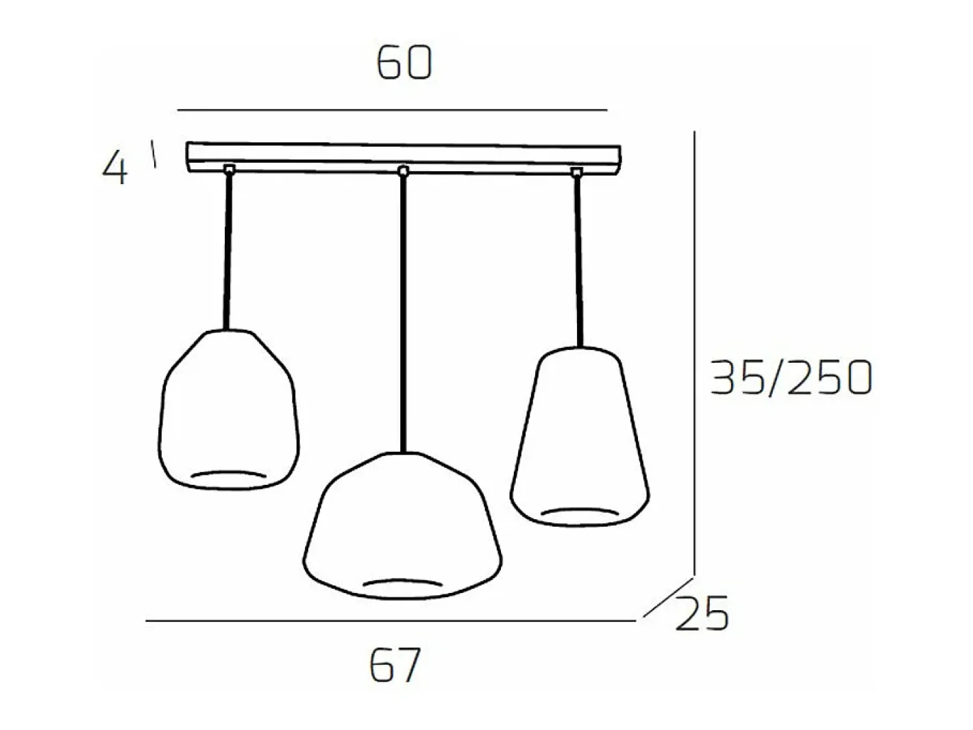 Lámpara Suspendida-Sospensione Cromo 3 Luci Rettangolare Vetri Alpha + Beta + Gamma Trasparenti Plateado