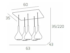 Sale Sospensione Cromo 5 Luci Rettangolare Vetri Fume Plateado
