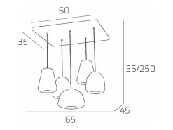 Sospensione Cromo 5 Luci Rettangolare Vetri 1X Alpha + 2X Beta + 2X Gamma Trasparenti Plateado Best