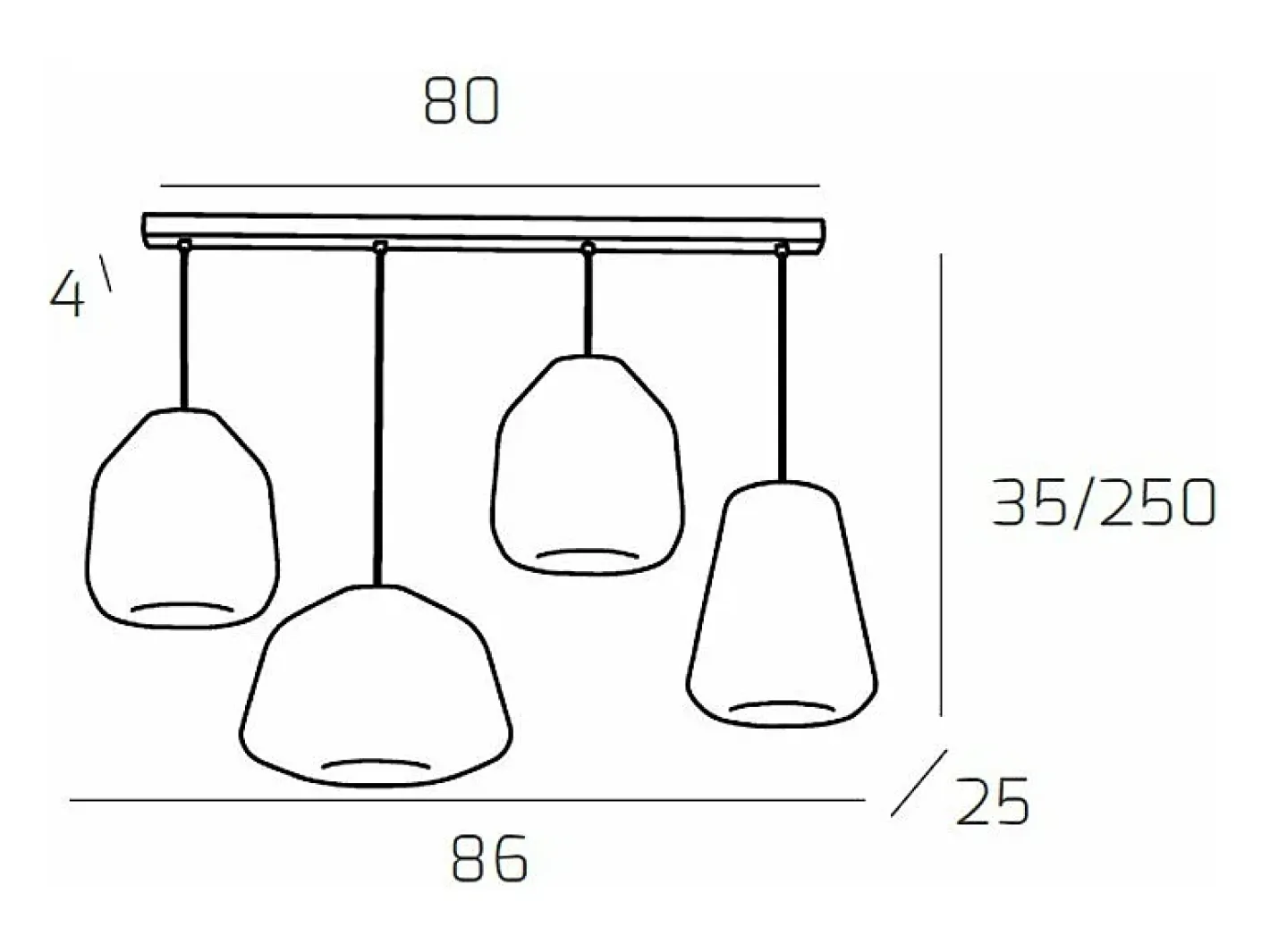 Sospensione Cromo 4 Luci Rettangolare Alpha Am + Beta Tr + Beta Am + Gamma Tr Beige