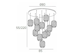 Sospensione Cromo 12 Luci Tonda Vetri 3X Tr + 3X Am + 2X Fu + 2X Ve + 2X Bl Plateado