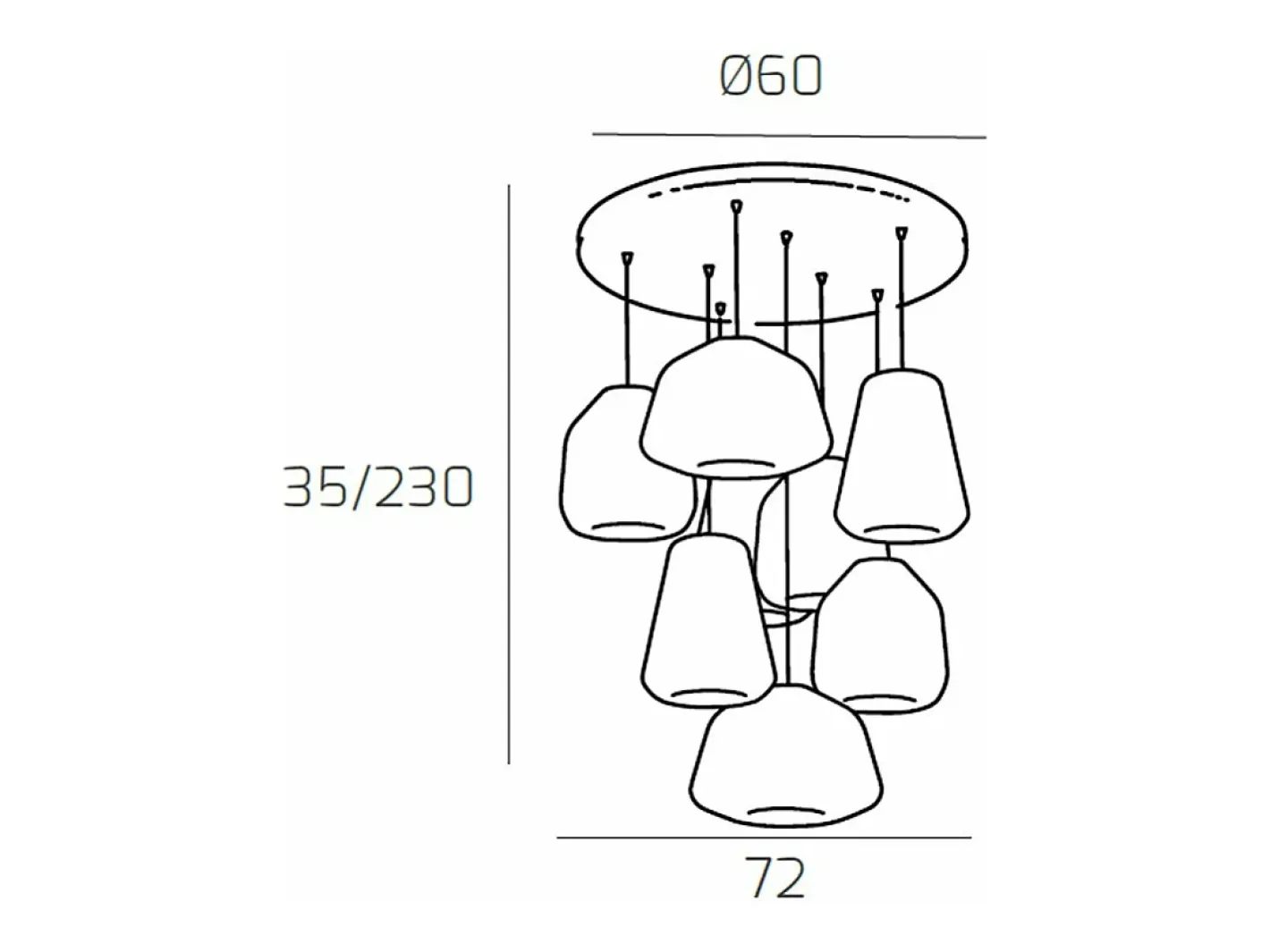 Lámpara Suspendida-Sospensione Cromo 8 Luci Tonda Vetri 2X Alpha + 3X Beta + 3X Gamma Trasparenti Plateado